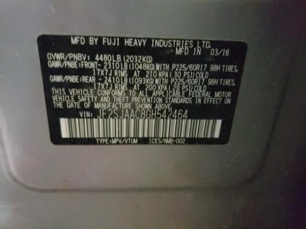 2016 SUBARU FORESTER ALTERNATOR - 3543909