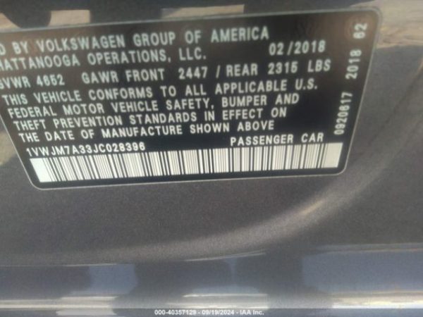 2018 VOLKSWAGEN PASSAT ANTI-LOCK BRAKE PARTS - 10938562